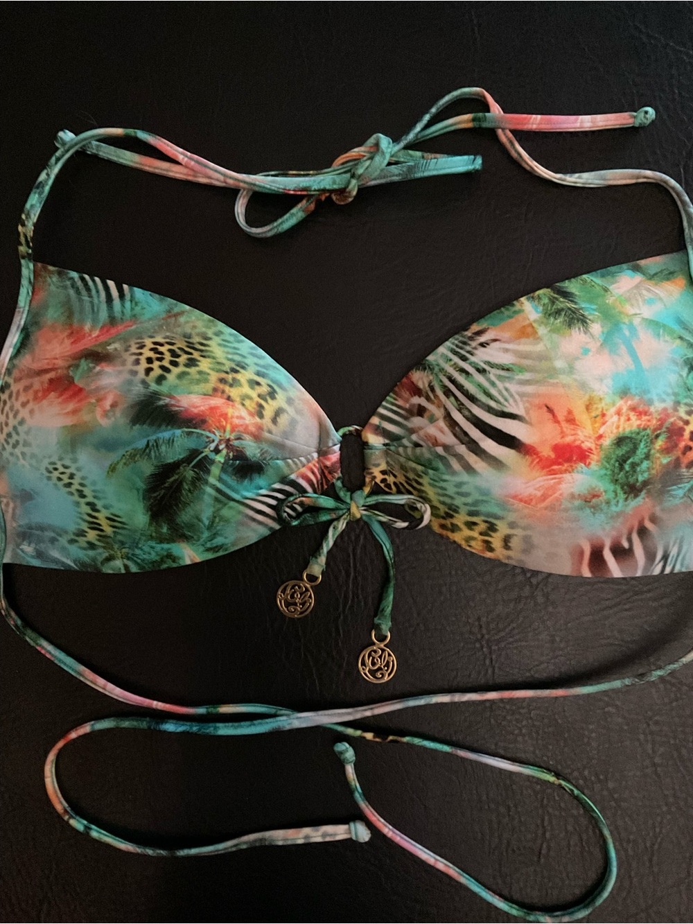 Luli Fama MIAMI NICE Jungle Bandeau Halter Push Up Bikini Top Size Large